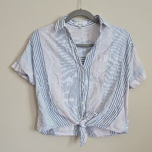 Madewell Blue Red and White Crop Button Down Shirt